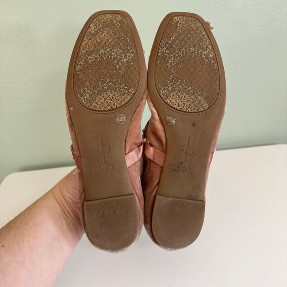 Jessica Simpson Lomanna Velvet Ballet Flat Shoes 9 Pink Bow Slip On Square Toe - Picture 6 of 15